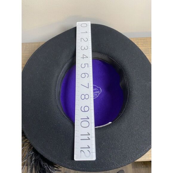 VTG Mr. Charles Michael Howard Women's Hat Feather Blk Purple Felted Wool 21.5” - Picture 8 of 8